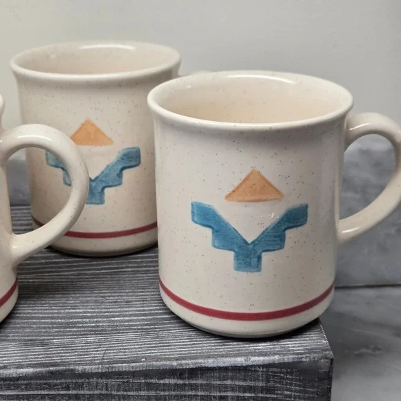VTG Pfaltzgraff Saratoga Aztec Southwestern Speckled Stoneware Mugs, Set 4, RARE - Picture 8 of 16